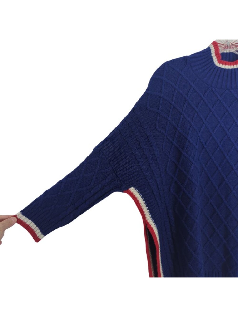 Mersea Sailor Sweater Womens OS Navy Blue Red White Lattice Knit Relaxed Pullove - Picture 4 of 15